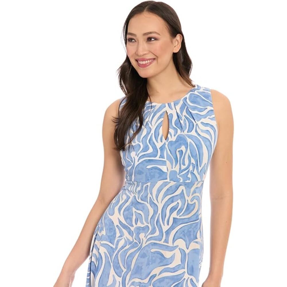 Maggy London Dress SZ 4 Maxi Blue Floral Sleeveless NWT Empire Waist Keyhole - Picture 3 of 16